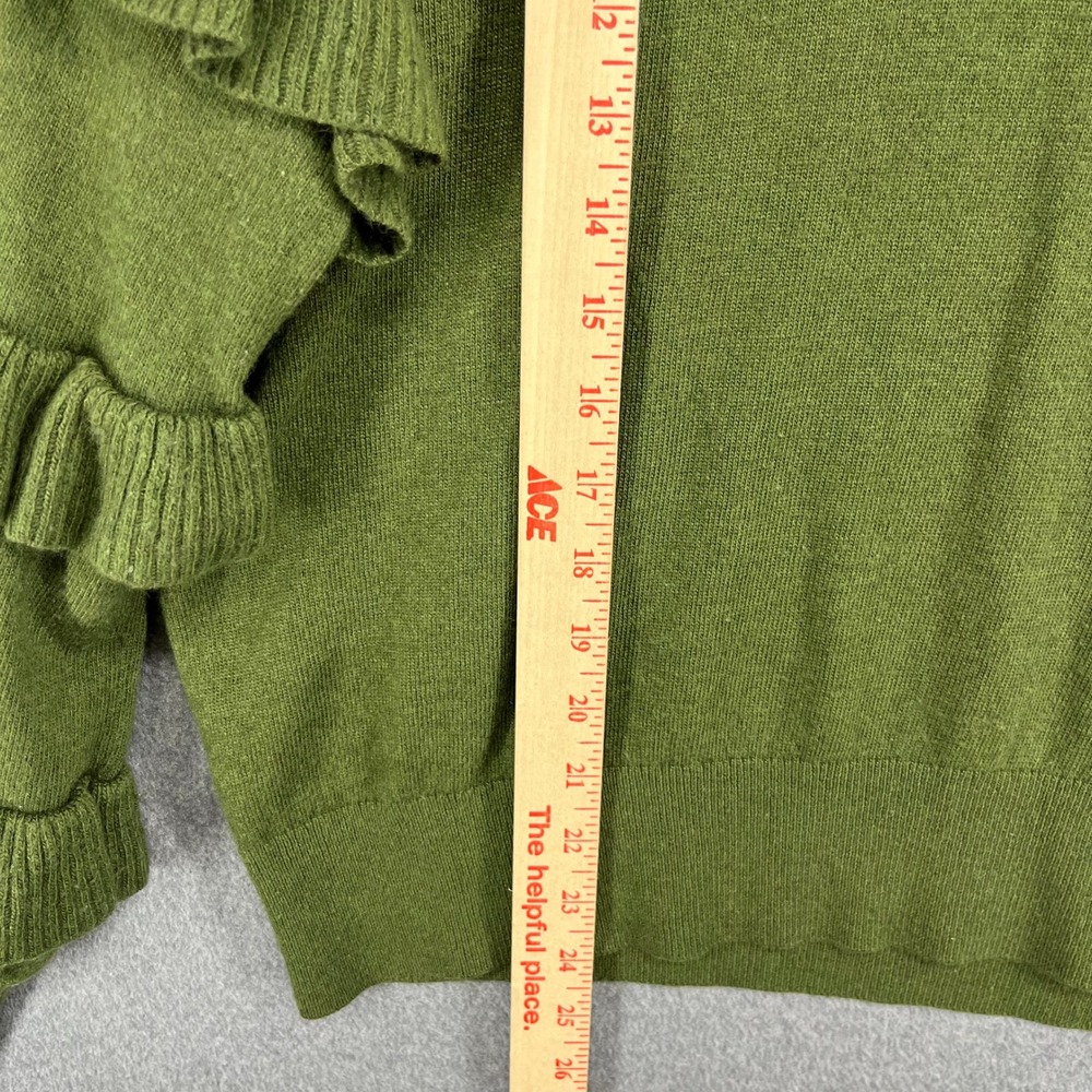J.Crew Ruffle Sleeve Sweater Womens Large Green Wool Blend Tiered Knit Pullover - Picture 8 of 15